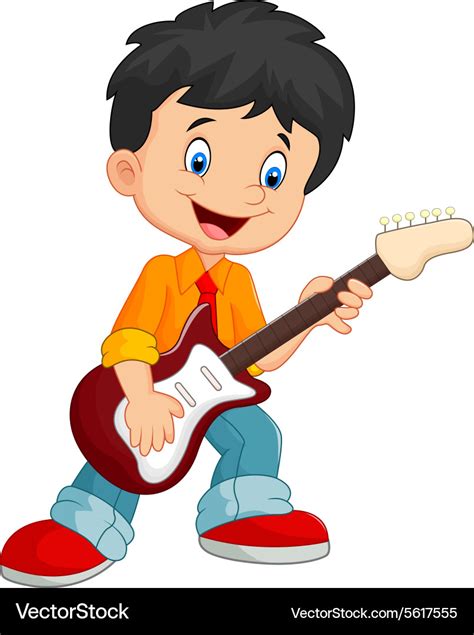 Cartoon child play guitar Royalty Free Vector Image