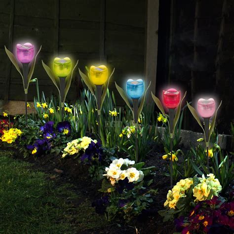 6 Garden Tulip Flower Shape LED Solar Powered Lights Outdoor Yard Standing Decor | eBay