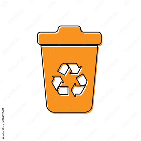 Orange Recycle bin with recycle symbol icon isolated on white background. Trash can icon ...