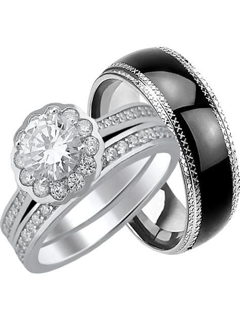 LaRaso & Co - His Hers CZ Wedding Ring Set Unique Matching Wedding Bands for Him and Her ...