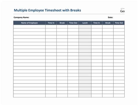 Printable Work Timesheet