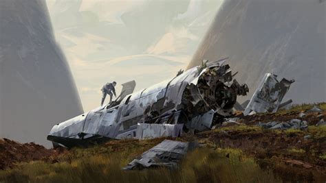 Crash Landing, Ricky Xie | Spaceship art, Environment concept art, Science fiction art