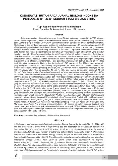 (PDF) KONSERVASI HUTAN PADA JURNAL BIOLOGI INDONESIA PERIODE 2010-2020 ...