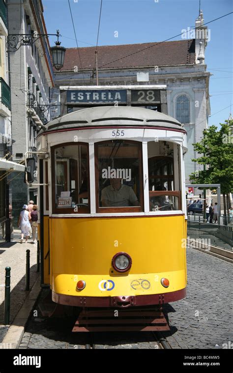 Old street tram in Lisbon Stock Photo - Alamy