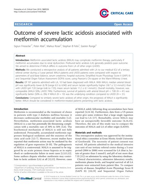 (PDF) Outcome of severe lactic acidosis associated with metformin accumulation