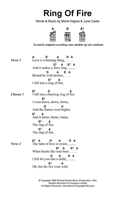 Johnny Cash: Ring Of Fire Digital Sheet Music by Johnny Cash | Ukulele songs, Ukulele, Ukulele ...