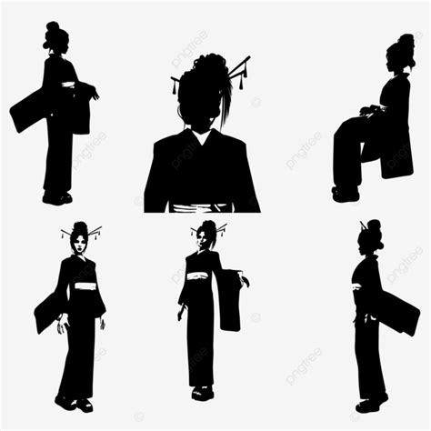 Silhouette Pack Of A Japanese Woman In Kimono, Dress, Fashion, Female PNG and Vector with ...