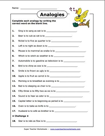 Analogies Worksheet