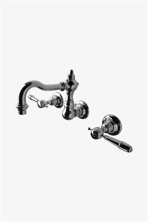 Discover Julia High Profile Three Hole Wall Mounted Lavatory Faucet with White Porcelain Lever ...