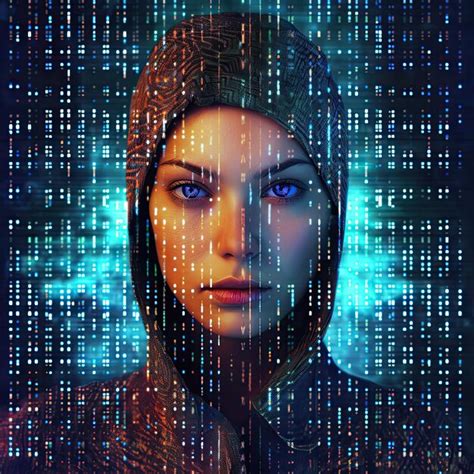 Premium AI Image | Portrait of a beautiful young woman in a hood on a binary code background