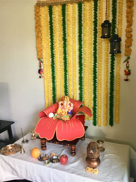 Ganesh Chaturthi Decoration | Ganpati decoration at home, Ganpati ...