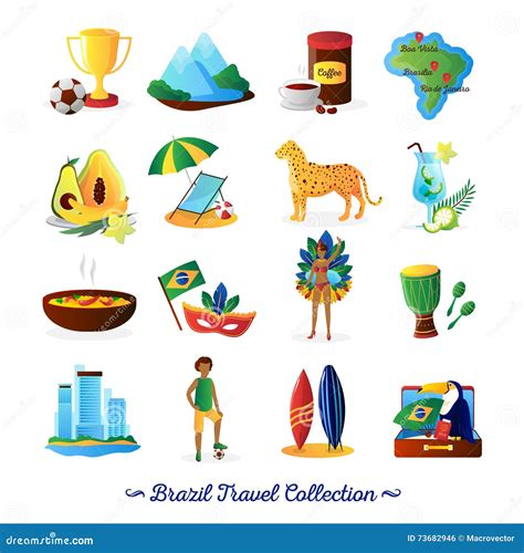 Brazilian Culture Symbols Flat Icons Set Stock Vector - Illustration of advertisement, agency ...