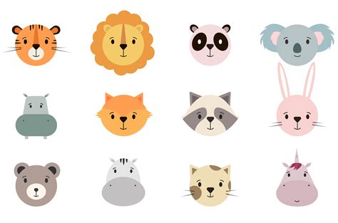 Cute animal face collection 1848056 Vector Art at Vecteezy