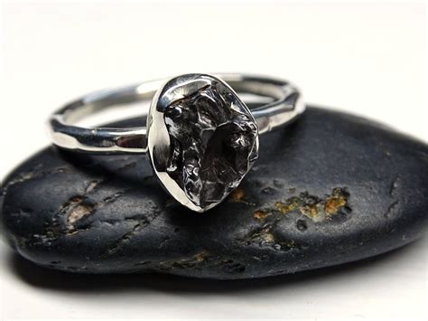 Silver Meteorite Ring, Meteorite Engagement Ring, Silver Ring Meteorite ...