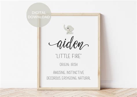 Aiden Name Meaning Print Aiden Name Art Baby Shower Gift - Etsy