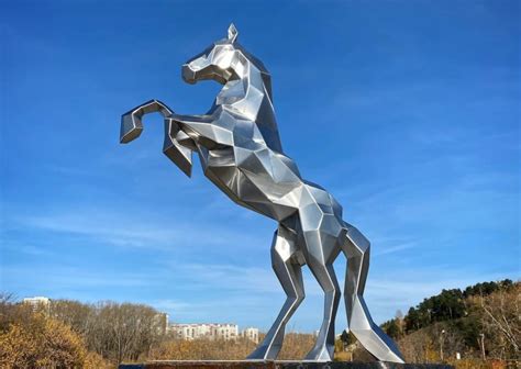 Mirror Polishing Large Art Animal Jumping Metal Horse Sculpture