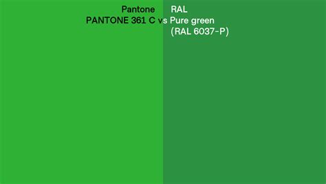 Pantone 361 C vs RAL Pure green (RAL 6037-P) side by side comparison