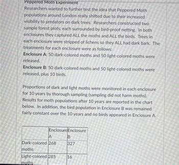 Answered: From the Peppered Moth Experiment… | bartleby