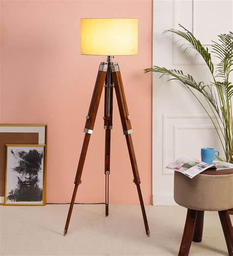 Buy Beige Fabric Shade Tripod Floor Lamp with Brown Base by Beverly Studio Online - Modern and ...