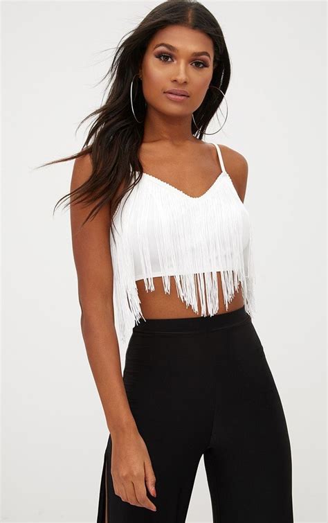 White Tassel Trim Crop Top We are loving this sequin crop top - featuring white sequins and ...