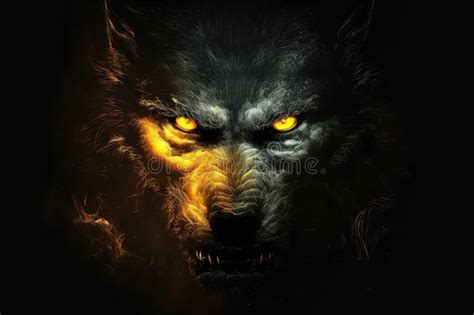 Werewolf Lurking in the Shadows, Its Yellow Eyes Shining Stock Photo ...