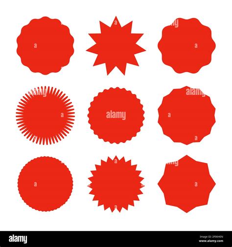 Starburst promo red sticker shape vector sale splash. Starburst round badge promo sticker Stock ...