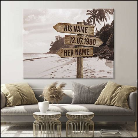 Personalized Name Street Sign On The Beach Canvas Wall Art