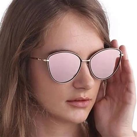 Pink Cat Eye Sunglasses Women mirror coating Sun Glasses Fashion Lady Vintage Glasses Female ...