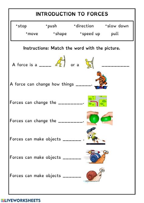 Introduction to forces worksheet | Worksheets for grade 3, 2nd grade worksheets, 1st grade ...