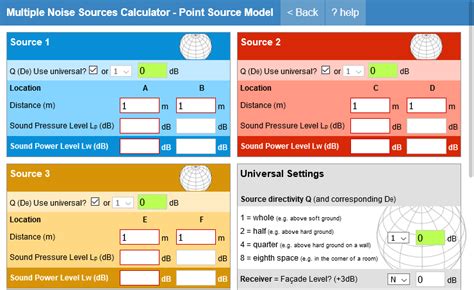 Multiple Noise Sources Calculator - Point Source Model - NoiseTools.net