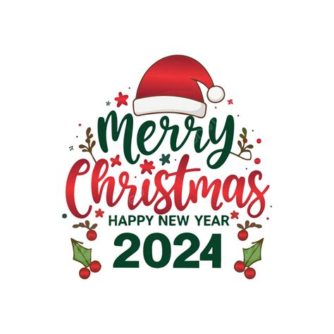 Merry Christmas And Happy New Year 2024 Texting Hand Drawn Vector Transparent, Merry Christmas ...