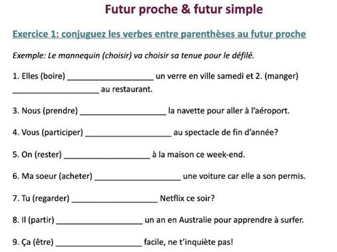 Exercises - Futur proche et futur simple | Teaching Resources