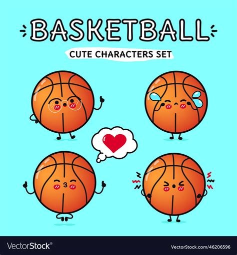 Funny cute happy basketball characters bundle set Vector Image