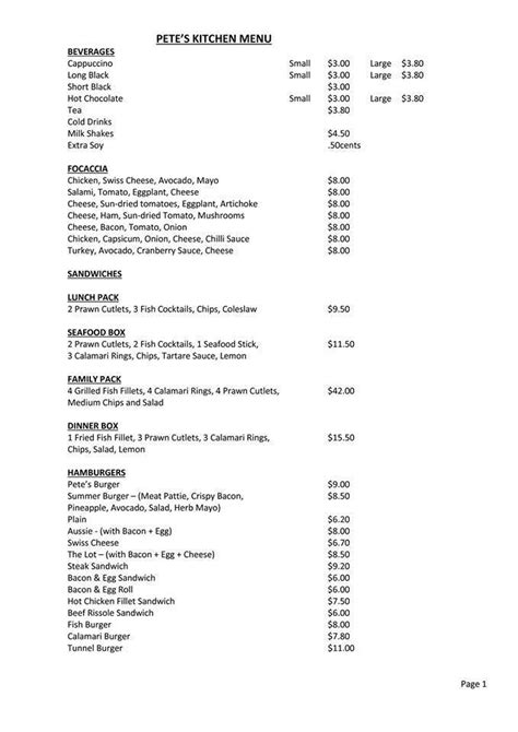 Pete's Kitchen Menu, Menu for Pete's Kitchen, Pennant Hills, Sydney ...