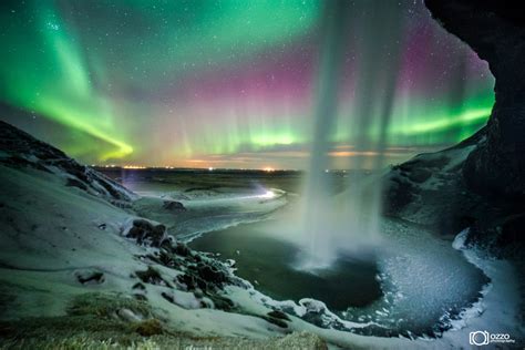 Northern lights in Iceland from behind Seljalandsfoss Waterfall : pics