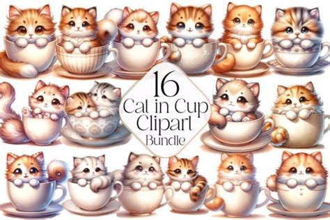 Cat in Cup Clipart Bundle Graphic by SmMedia · Creative Fabrica