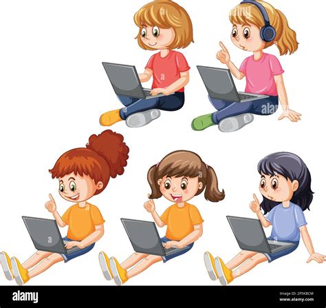 Cartoon Kids Using Laptops for Online Learning illustration Stock ...