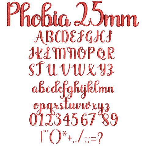 Phobia 25mm Embroidery Font | Digitizing Made Easy