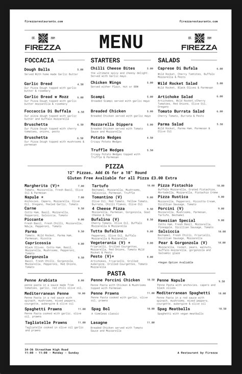 Menù completo e carta 2024 - Firezza Streatham a Londra | TheFork