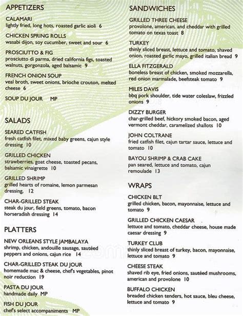 Chris' Jazz Café Menu - Urbanspoon/Zomato