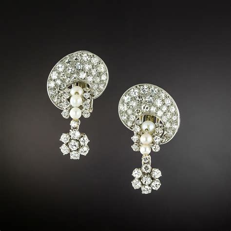 Art Deco Diamond and Pearl Earrings