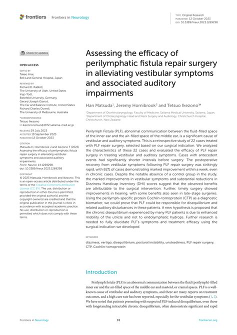 (PDF) Assessing the efficacy of perilymphatic fistula repair surgery in alleviating vestibular ...