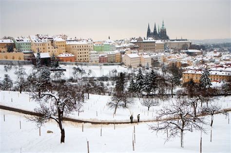 Prague castle in winter - town under snow | Stock Photo | Colourbox