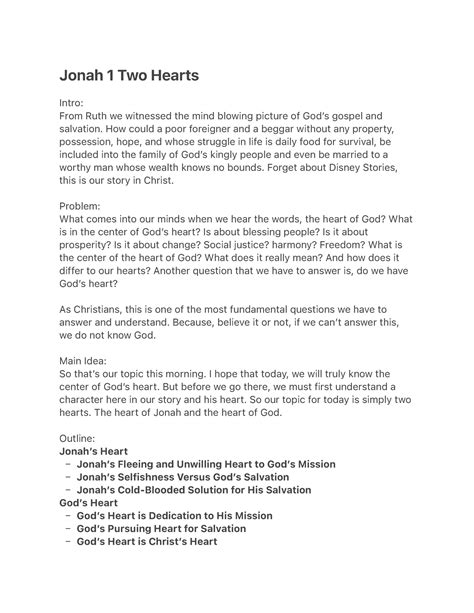 Jonah-1-Two-Hearts - A Sermon from the chapter 1 of the book of Jonah. - – – – – – Jonah 1 Two ...