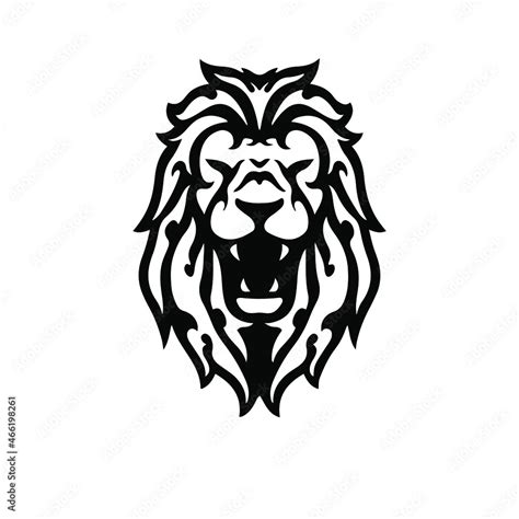 Black Tribal Lion Head Logo on White Background. Tattoo Design Stencil ...