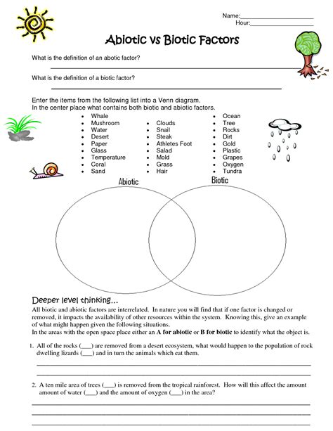 Biotic And Abiotic Worksheet