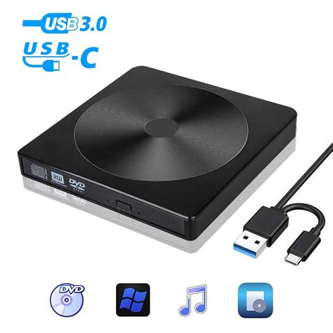 External DVD Drive for Laptop, TSV USB 3.0 Type C CD/DVD +/-RW Burner CD ROM DVD Optical Drive ...