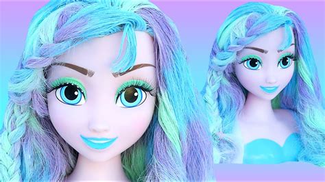 FROZEN ELSA PASTEL HAIR COLOR Makeover How To Princess Paint Braid Styling Head Glitter ...