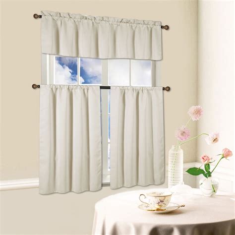 Beth 3 Piece Energy Efficient Blackout Window Kitchen Curtain Set Beige - Walmart.com