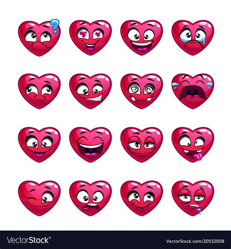 Cute cartoon pink heart emoji set Royalty Free Vector Image